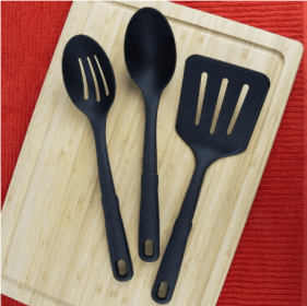 Mainstays 3-Piece Kitchen Utensil Set, Slotted Spatula, Slotted Spoon and Solid Spoon, Black, Nylon