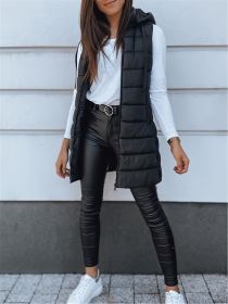 Solid Color Hooded Quilted Zipper Cotton Vest Coat (Option: Black-1XL)